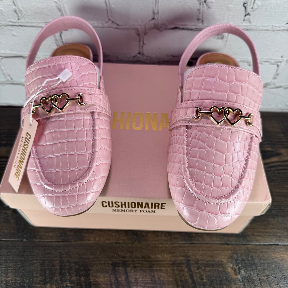 Cushionaire Yep-K Loafer Kids Shoes 2M Pink Croc Heart Slingback Memory Foam